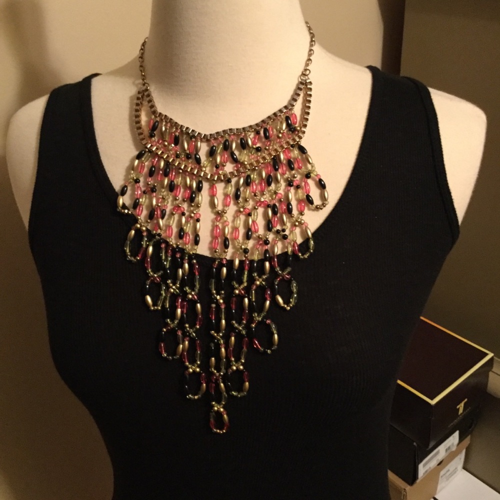 Multi-Colored Beaded Collar Statement Neck…